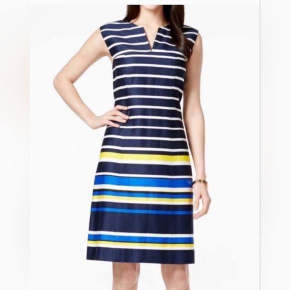 Tommy Hilfiger Blue Striped V-Neck Dress Size 16 - Picture 1 of 11